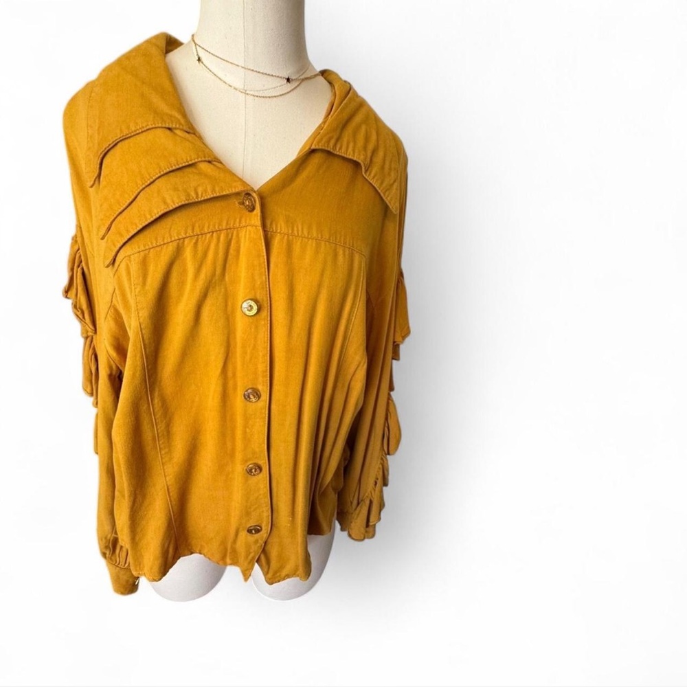Cache Vintage Blouse Button Down Yellow Ruffled B… - image 1